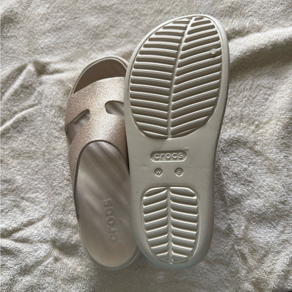 CROCS Shimmering Gold Slide Sandals